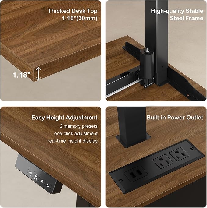71" Standing Desk with 2 File Cabinet, AC/USB, 1.18" Desktop, L Shaped Height Adjustable Desk, Electric Furniture Set with Multiple Functions for Home and Office, Black Walnut