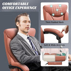 Office Chair, Executive Leather Chair Big and Tall Ergonomic Computer Desk Chair, Comfy Swivel Rolling Reclining Lumbar Support Task Chair with Adjustable High Back Foot Rest for Home Gaming