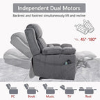 Big Man Power Lay Flat Lift Chair Oversized Recliner Dual Motor Heat Vibration for Elderly, Overstuffed Electric 28" Extra Wide Recliners with Flip Arm Storage Cup Holders,USB Type C Charging