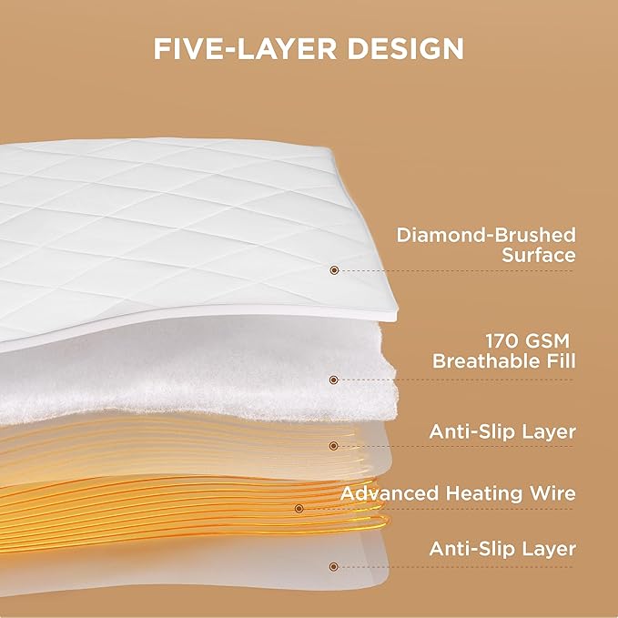 Bedsure Heated Mattress Pad Queen - Bed Warmer with Memory & Preheat Functions, 12-Hour Auto Off & 10 Heat Settings, Dual Controllers, Fast Heating, Brushed Electric Mattress Pad Queen, 60"x80"