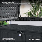 Suncast 134-Gal. Waterproof Resin Extra-Large Outdoor Patio Deck Box with Pad-Lockable Lid, Modern Outdoor Patio Bench/Storage Box for Cushions, Garden Tools, and More, Iron Ore