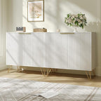 Fluted Storage Cabinet, Set of 2, Sideboard Buffet Cabinet, Modern Wood Accent Cabinet with Adjustable Shelves, Console Table for Living Room, Hallway, Entryway, White