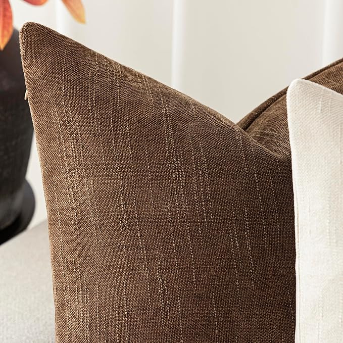 Foindtower Set of 2 Soft Textured Chenille Throw Decorative Pillow Covers Square Accent Solid Cushion Cover Cozy Neutral Farmhouse Pillow Case for Couch Sofa Bedroom Living Room 16x16 Inch,Dark Bronze