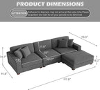 Modular Sectional Couches for Living Room, 118" Modern Upholstered Sofa Couche with Ottoman for Living Room Bedroom, Grey