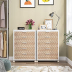 Tribesigns 5 Drawer Chest, Wood Storage Dresser Cabinet with Wheels, Industrial Storage Drawer Organizer Cart for Office Bedroom Entryway (Beige & White, 1 PC)