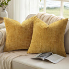 decorUhome Mustard Yellow Chenille Throw Pillow Covers 22x22 Set of 2 Thick Textured Slubby Couch Pillow Covers Farmhouse Accent Modern Neutral Decorative Pillow Cases for Bed Sofa Living Room