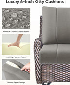 Luxury 24x24x6 Inch Kitty Patio Chair Cushions Set of 3 - Memory Foam Deep Seat Water-Resistant Patio Cushion for Dining Rocking Swivel Chairs Loveseat 3-Seater Sectional Sofa - Grey