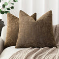 Foindtower Pack of 2 Soft Textured Chenille Throw Decorative Pillow Covers Square Accent Solid Cushion Cover Neutral Farmhouse Pillow Case for Couch Sofa Bedroom Living Room 20x20 Inch,Taupe Brown