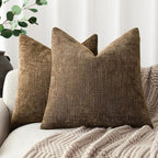 Foindtower Pack of 2 Soft Textured Chenille Throw Decorative Pillow Covers Square Accent Solid Cushion Cover Neutral Farmhouse Pillow Case for Couch Sofa Bedroom Living Room 20x20 Inch,Taupe Brown
