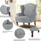 Pia Ricco Stripe High Back Floral Accent Chair, Upholstered Fabric Armchair with Solid Wood Legs - Retro Living Room Reading Chair, Comfortable Single Sofa Seat-Gray