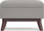 SIMPLIHOME Owen 34 inch Wide Mid Century Modern Rectangle Coffee Table Storage Ottoman in Cloud Grey Polyester Fabric, Assembled, For the Living Room, Entryway and Family Room
