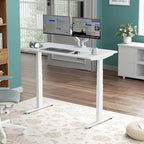 3 Stages Dual Motor Electric Standing Desk with One Piece Desktop, 48 x 24 Inch Adjustable Height Sit to Stand Up Desk for Home Office, Work & Study, White Frame & White Desktop (2 Packages)
