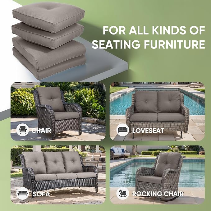 Outdoor Chair Cushions Set of 2, Waterproof Outdoor Seat Cushion 25x22, Patio Cushions for Outdoor Furniture, Replacement Couch Cushion, Include 2 Back & 2 Seat Cushions, Button/Grey