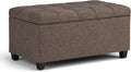 SIMPLIHOME Sienna 33 inch Wide Transitional Rectangle Storage Ottoman Bench in Fawn Brown Linen Look Fabric, Assembled, For the Living Room, Entryway and Family Room