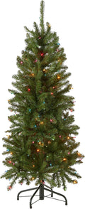 National Tree Company 4.5 ft Pre-Lit Kingswood Fir Slim Artificial Christmas Tree, 150 Multicolor Lights, 330 Tips, Includes Stand, Green