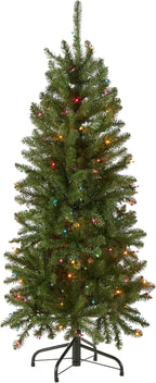 National Tree Company 4.5 ft Pre-Lit Kingswood Fir Slim Artificial Christmas Tree, 150 Multicolor Lights, 330 Tips, Includes Stand, Green