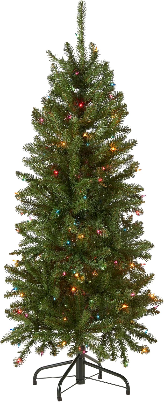 National Tree Company 4.5 ft Pre-Lit Kingswood Fir Slim Artificial Christmas Tree, 150 Multicolor Lights, 330 Tips, Includes Stand, Green