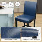 LSSPAID Counter Height Bar Stools Set of 4, 24.8 Inch Upholstered PU Leather Barstools, Modern Kitchen Island Chairs with Backrest and Solid Wood Legs, Navy Blue