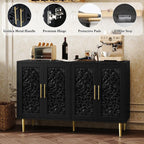 ARTPOWER 47.8" Accent Cabinet with 4 Doors, Vintage Hollow Carving Buffet Cabinet, Sideboards and Buffets with Storage, Credenza for Living Room, Kitchen, Dining Room, Entryway, Hallway, Black