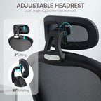 Yilaywain Ergonomic Office Chair, Home Office Desk Chair with Adjustable Headrest, High Back Computer Chair with Armrests and Lumbar Support for Home Office Study Room, Black & Gray (Black)