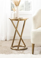 Kate and Laurel Aja Modern Metal Round Side Table; 15 x 15 x 23; Antique Brass; Decorative Geometric Nightstand with Circular Tabletop and Unique Slanted Legs