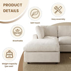 WJShome Modern V Shaped Sectional Couches for Living Room,100 Inch 5-Seater Chenille Deep Seat Modular Sofa with Ottoman, Cloud Couch for Bedroom and Apartment，Beige