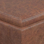 SIMPLIHOME Rockwood 18 inch Wide Contemporary Square Cube Storage Ottoman with Tray in Distressed Saddle Brown Vegan Faux Leather, Assembled, For the Living Room, Entryway and Family Room