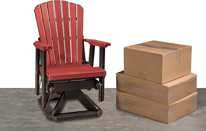 DutchCrafters Slat Fan Back Poly Adirondack Swivel Glider Outdoor Patio Chair (White & Cedar)