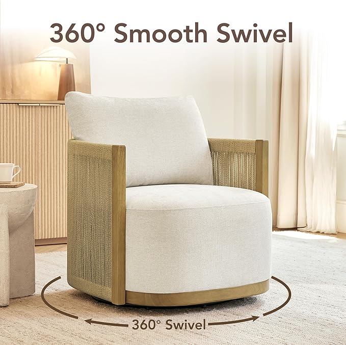 CHITA Braid Swivel Accent Chairs, Modern Comfy FSC Certified Armchair with Paper Cord & Wood Frame for Living Room and Bedroom, Fully Assembled - Mink