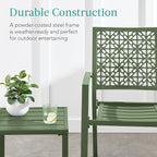 Best Choice Products 3-Piece Outdoor Bistro Set, Stackable Modern Steel Furniture for Porch, Garden w/ 2 Chairs, Table, Geometric Decor - Sage Green