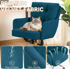 Velvet Office Chair, Comfy Home Office Desk Chairs with Lumbar Support, Modern Velvet Desk Chair Gold Legs Small Swivel Task Chair for Home Office, Bedroom, Study (Blue, L)