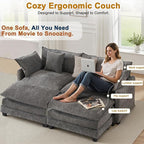 Expandable L-Shaped Sectional Sofa with Ottoman for Apartments, 77" Cloud Chenille Sofa, Create a U-Shape Layout with Optional 2nd Ottoman, Solid Wood Frame, Easy Assembly