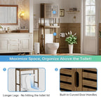 SMIBUY Bathroom Storage Shelf with Cabinet, Bamboo Over-The-Toilet Organizer Rack, Freestanding Toilet Space Saver with 3-Tier Adjustable Shelves (Walnut)