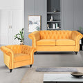 2 Piece Living Room Furniture Set, Velvet Loveseat and Chair Set, Mid Century Modern Upholstered Sofa Couch with Cushions, Comfy Tufted Chesterfield Couches for Living Room, Bedroom, Office