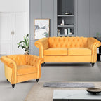 Velvet Sofa Couches Set, 3-Piece Mid Century Modern Upholstered Couch with Cushions, Home Sofa Sectional Furniture Sets, Comfy Tufted Chesterfield Couches for Living Room, Bedroom, Office