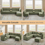 VANOMi 4 Seat Cloud Couches for Living Room with Ottoman, 118" Modular Sectional Sofas & Couches, Cozy Chenille Cloud Sectional Couch Sofa for Apartment, Office, Olive Green, L Shaped