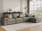 EASE MOOSE Oversized Modular Sectional Sofa,Leather Sectional Couch with Deep Seat,Extra Large L Shaped Couch,Modern Comfy Scratch Resistant Faux Leather Material Sofa,Light Grey