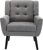 Dolonm Midcentury Modern Accent Chair with Arms, Upholstered Fabric Reading Side Chair Tufted Back Decorative Wingback Chair for Living Room Bedroom (Light Grey)