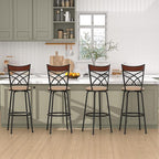 VECELO Barstools, Adjustable Counter Stools,Steel Bistro Pub Chairs,Bar Stools with 360 Degree Swivel Cushion Seat, Wood Top Rail Backrest, Set of 4