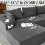 109" Cloud Sectional Couch, Boneless Couches for Living Room, Modular Sectional Sofa with Deep Seat, L-Shape Couch with Chaise, Comfy Corduroy Fluffy Modern Modular Sofa, No Assembly Required,DarkGrey