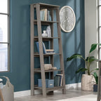 Sauder Ladder Bookshelf 5 Tier Trestle Ladder Shelf Wooden Bookcase, in Mystic Oak