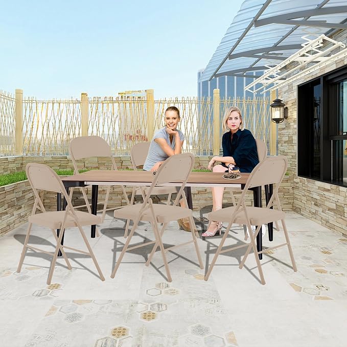 10 Pack Folding Chairs with Padded Cushion and Back, Khaki Portable and Foldable Chairs with Durable Metal Frame for Indoor Outdoor Office Party Events Kitchen, 330lbs Capacity