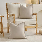 FUTEI Beige Chenille Throw Pillow Covers 12x20 Inch Set of 2,Edges Double-Stitched Lumbar Pillow Cases,Modern Home Decor for Couch Living Room