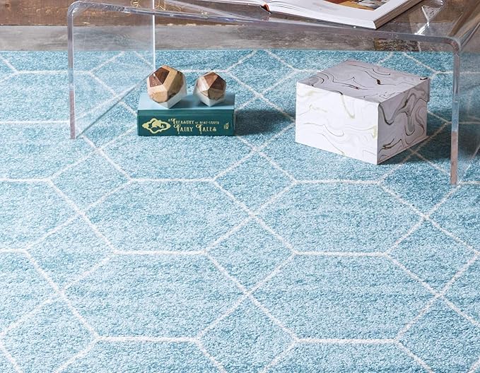 Unique Loom Trellis Frieze Collection Area Rug - Geometric (5' 1" x 8', Light Blue/ Ivory)