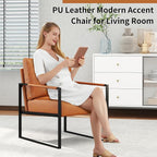 CANMOV Modern Accent Chair Set of 2, PU Leather Armchair with Metal Frame,Comfy Single Reading Chair with Soft Padded Backrest and Cushion for Living Room, Bedroom,Reading Room,Office,Brown