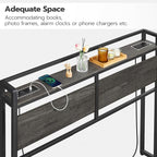 HOOBRO Headboard Queen Size, Headboard with 2 Outlets and 4 USB Ports, Adjustable Height, Storage Rack, Sturdy and Stable, Easy Assembly, Charcoal Gray and Black