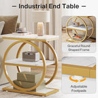 Tribesigns End Table with Storage Shelves, 3-Tier Wooden Industrial Sofa Side Table with Black Metal Frames for Living Room, Slim Nightstand and Bedside Table for Bedroom, White & Gold