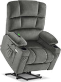 MCombo Large Dual Motor Power Lift Recliner Chair for Elderly, Massage and Heat, Lay Flat, Zero Gravity, Home Button, USB Port, Fabric 7680 (Large, Grey)