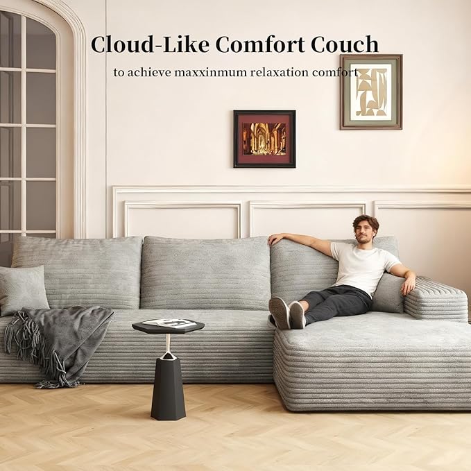 107.5" Cloud Modular Sectional with Ottoman, U-Shaped Sofa for Living Room, Modern Minimalist Couches, Deep Seat Comfy Couch & Reversible Chaise, No Assembly Required (Black, Right Facing Chaise)