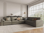 EASE MOOSE Leather Sectional Couch, Oversized Modular Sectional Sofas, Wide Deep Seat Modular Couch, Scratch Resistant Faux Leather Material, L Shaped Sofa for Big Spaces, Light Grey